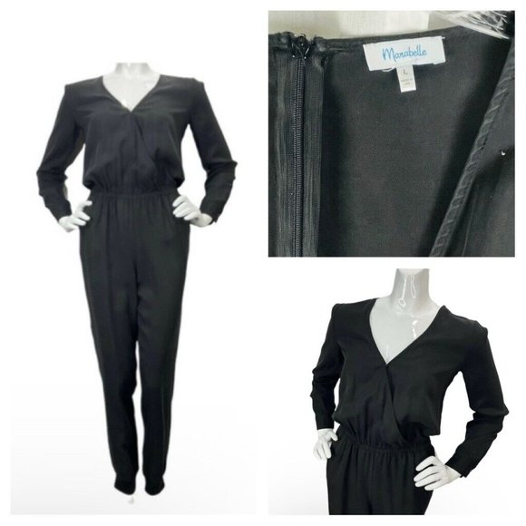 Marabelle Romper Black Jumper Elastic Waist Tapered Leg Women’s‎ Large EUC - Picture 1 of 11